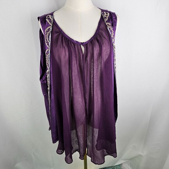 NEW Iman Top 1X Purple Cami Sheer With Attached Cardigan Embellished Sequin - Picture 4 of 14